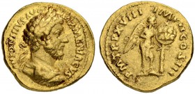 Marcus Aurelius, 161-180. Aureus 163/164, Rome. Obv. ANTONINVS AVG - ARMENIACVS Cuirassed, laureate bust to r. Rev. P M TR P XVIII - IMP II COS III Vi...