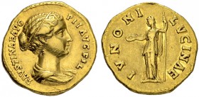 Faustina II, wife of Marcus Aurelius, 147-175. Aureus 147/150, Rome. Obv. FAVSTINAE AVG - PII AVG FIL Draped bust to r. Hair tied in bun. Rev. IVNONI ...