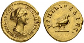 Faustina II, wife of Marcus Aurelius, 147-175. Aureus 150/152, Rome. Obv. FAVSTINA AVG AN - TONINI AVG P II FIL Draped bust with pearls in hair to r. ...