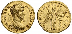 Lucius Verus, 161-169. Aureus 166, Rome. Obv. L VERVS AVG ARM - PARTH MAX Laureate bust of Verus to r. wearing a new type of armour (lorica segmentata...