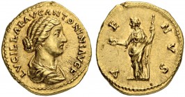 Lucilla, wife of Lucius Verus, 164-182. Aureus 164/169?, Rome. Obv. LVCILLAE AVG ANTONINI AVG F Draped bust to r., hair tied in bun. Rev. V - E - NVS ...