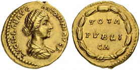 Lucilla, wife of Lucius Verus, 164-182. Aureus 164/169?, Rome. Obv. LVCILLAE AVG ANTONINI AVG F Draped bust right. Rev. VOTA/ PVBLI/CA in three lines ...