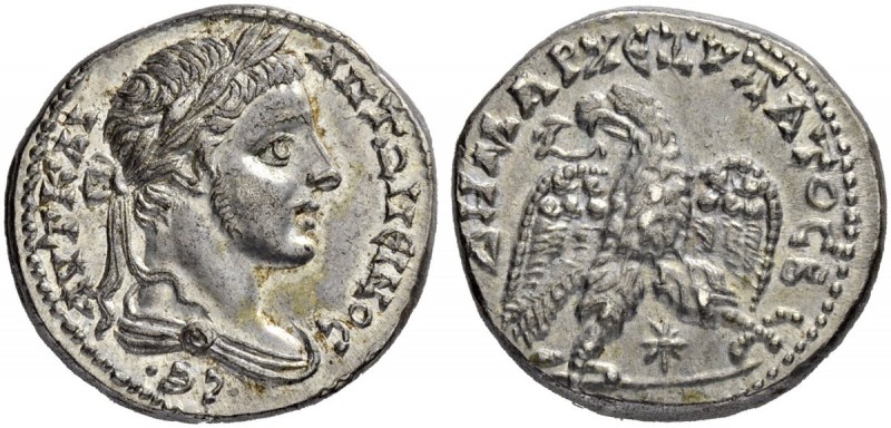 Caracalla, 198-217. Tetradrachm 205/207, Laodiceia. Obv. Laureate, draped bust t...