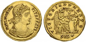 Constantius II., 337-361. Solidus 337/340, Siscia. Obv. FL IVL CONSTAN - TIVS P F AVG Rosette diademed, draped and cuirassed bust of Constantius to r....