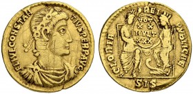 Constantius II., 337-361. Solidus 350/351, Siscia. Obv. FL IVL CONSTAN-TIVS PERP AVG Laurel and rosette-diademed, draped, and cuirassed bust to r. Rev...