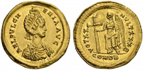 Aelia Pulcheria, sister of Theodosius II, wife of Marcianus, 414-453. Solidus 422/429, Constantinopolis. Officina B. Obv. AEL PVLCH ERIA AVG Draped an...