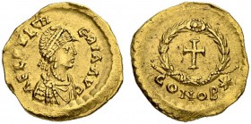 Aelia Pulcheria, sister of Theodosius II, wife of Marcianus, 414-453. Tremissis ca. 450, Constantinopolis. Obv. AEL PVLCH - ERIA AVG Draped and cuiras...