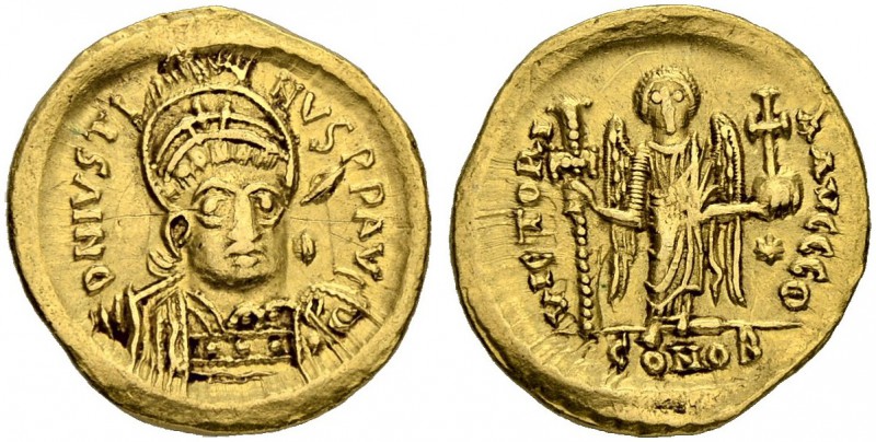 Justinus I, 518-527. Solidus 522/527, Constantinopolis. Officina Θ. Obv. D N IVS...