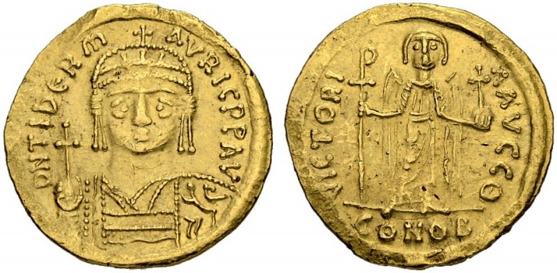 Mauricius Tiberius, 582-602. Solidus 582/583, Constantinopolis. Officina Θ. Helm...