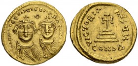 Heraclius, 610-641, with Heraclius Constantinus. Solidus 625/629, Constantinopolis. Officina H. Obv. Crowned busts of Heraclius on l. and Heraclius Co...