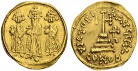 Heraclius, 610-641, with Heraclius Constantinus and Heraclonas. Solidus 640/641, Mint in Sicily. Obv. No legend. Crowned figures of Heraclius in centr...