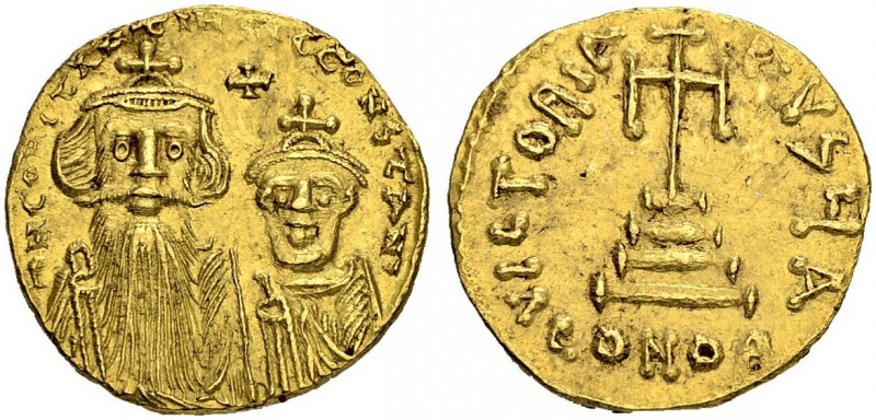 Constans II, 641-668, with Constantinus IV. Solidus 654/659, Constantinopolis. O...