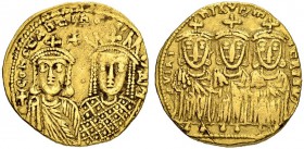 Constantinus VI, 780-797, and Irene with Leo III, Constantinus V and Leo IV. Solidus 790/792, Constantinopolis. No officina letter. Obv. Crowned bust ...