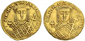 Irene, 797-802. Solidus 797/802, Constantinopolis. No officina letter. Obv. Crowned facing bust of Irene wearing loros. In her r. hand globus cruciger...