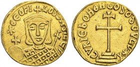 Theophilus, 829-842. Solidus 829/831, Constantinopolis. Obv. Crowned, facing bust with short beard in loros. In r. hand globus cruciger, in l. hand cr...