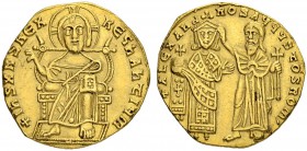 Alexander, 912-913. Solidus 912/913, Constantinopolis. Obv. Christ with cross nimbus enthroned facing and wearing pallium and colobium. His r. hand is...