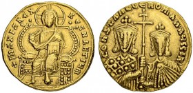 Constantinus VII, 913-959, with Romanus II, 945-959. Solidus 945, Constantinopolis. Obv. Nimbate facing figure of Christ seated on high backed throne ...