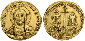 Constantinus VII, 913-959, with Romanus II, 945-959. Solidus 945/959, Constantinopolis. Obv. Nimbate facing bust of Christ, wearing pallium and colobi...