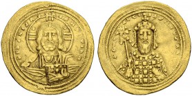 Constantinus VIII, 1025-1028. Solidus 1025/1028, Constantinopolis. Obv. Nimbate facing bust of Christ wearing pallium and colobium, raising r. hand in...