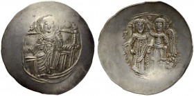 Isaac II, 1185-1195. Electrum aspron trachy 1185/1195, Constantinopolis. Obv. The Virgin seated on throne, facing, holding head of infant Christ. Rev....