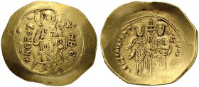 Alexios III, 1195-1203. Hyperpyron 1195/1203, Constantinopolis. Obv. Christ Pantokrator standing facing on dais, r. hand raised in benediction. Rev. A...