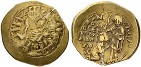 Andronikos II, 1282-1295. Hyperpyron 1282/1294, Constantinopolis. Obv. Half-length figure of the Virgin within city walls of Constantinopolis. Rev. An...