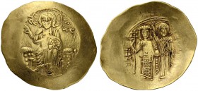 John III, Ducas-Vatatzes, 1223-1254. Hyperpyron 1232/1254 (?), Magnesia. Obv. Christ enthroned, facing, wearing tunic and colobion, raising r. hand in...