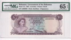 Bahamas, 1/2 Dollar, 1965, UNC, p17a
PMG 65 EPQ
Estimate: USD 75-150