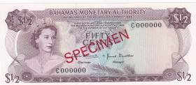 Bahamas, 1/2 Dollar, 1968, UNC, p26s, SPECIMEN
Estimate: USD 75-150