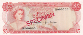 Bahamas, 5 Dollars, 1968, UNC, p29s, SPECIMEN
Estimate: USD 175-350