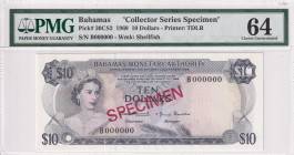 Bahamas, 10 Dollars, 1968, UNC, p30cs2, SPECIMEN
PMG 64
Estimate: USD 200-400