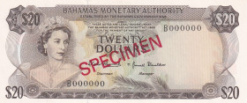 Bahamas, 20 Dollars, 1968, UNC, p31s, SPECIMEN
Estimate: USD 225-450