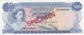 Bahamas, 100 Dollars, 1968, UNC, p33s, SPECIMEN
Estimate: USD 500-1000