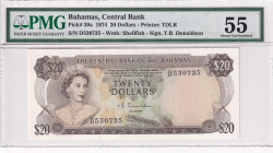 Bahamas, 20 Dollars, 1974, AUNC, p39a
PMG 55
Estimate: USD 1100-2200