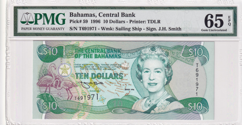 Bahamas, 10 Dollars, 1996, UNC, p59
PMG 65 EPQ
Estimate: USD 300-600