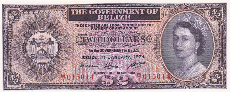 Belize, 2 Dollars, 1974, UNC, p34a
Estimate: USD 300-600