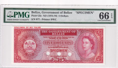 Belize, 5 Dollars, 1975/76, UNC, p35s, SPECIMEN
PMG 66 EPQ
Estimate: USD 400-800