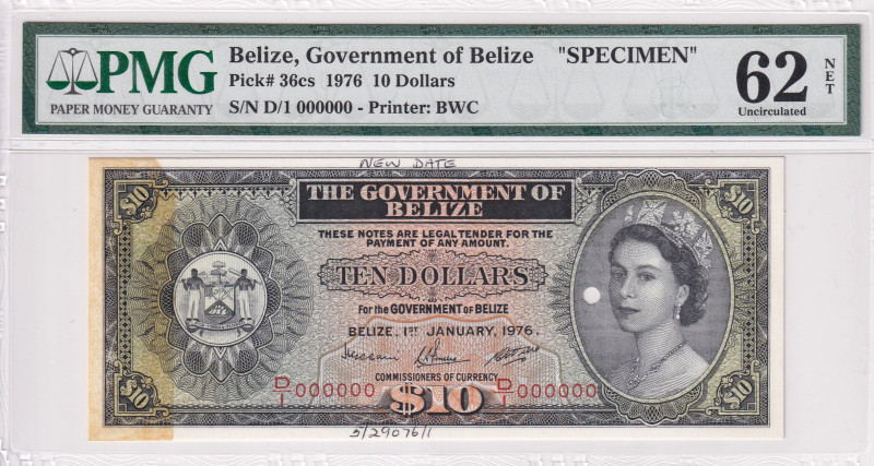 Belize, 10 Dollars, 1976, UNC, p36cs, SPECIMEN
PMG 62 NET
Estimate: USD 550-11...