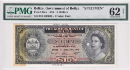 Belize, 10 Dollars, 1976, UNC, p36cs, SPECIMEN
PMG 62 NET
Estimate: USD 550-1100
