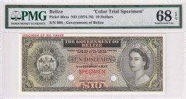 Belize, 10 Dollars, 1974/76, UNC, p36cts, SPECIMEN
Color Trail Specimen, PMG 68 EPQ
Estimate: USD 600-1200