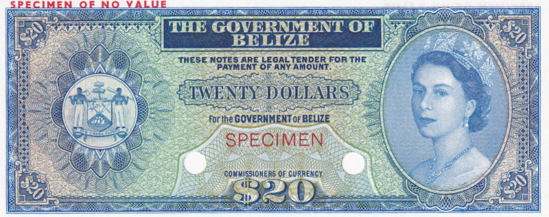 Belize, 20 Dollars, 1974, UNC, p37as, COLOR TRIAL SPECIMEN
Color Trial Specimen...