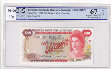 Bermuda, 100 Dollars, 1982, UNC, p33s, SPECIMEN
Estimate: USD 200-400