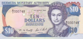 Bermuda, 10 Dollars, 1996, UNC, p42b
Low serial number
Estimate: USD 125-250