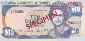 Bermuda, 10 Dollars, 1996, UNC, p42bs, SPECIMEN
Estimate: USD 75-150