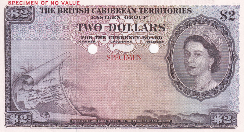 British Caribbean Territories, 2 Dollars, 1953, UNC, p8cts, SPECIMEN
Estimate: ...