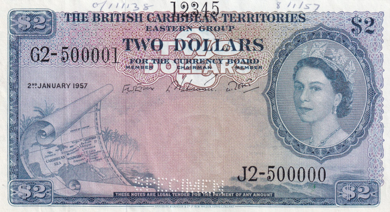 British Caribbean Territories, 2 Dollars, 1957, UNC, p8s, SPECIMEN
Estimate: US...