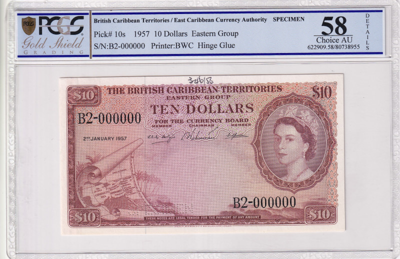 British Caribbean Territories, 10 Dollars, 1957, AUNC, p10bs, SPECIMEN
Estimate...