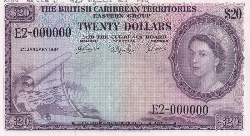 British Caribbean Territories, 20 Dollars, 1964, UNC, p11s, SPECIMEN
Estimate: ...