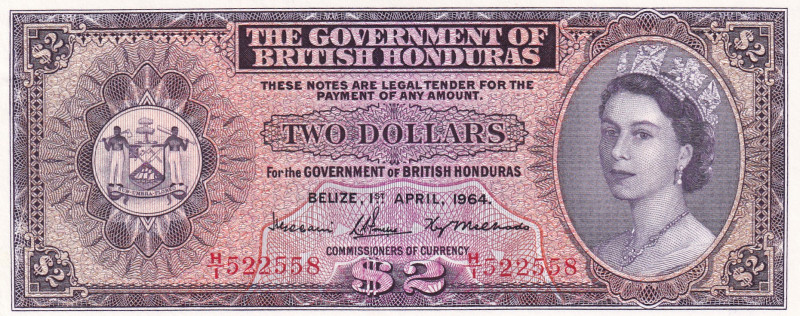 British Honduras, 2 Dollars, 1964, UNC, p29b
Estimate: USD 500-1000