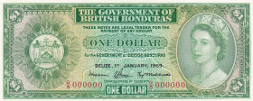British Honduras, 1 Dollar, 1969, UNC, p28bs, SPECIMEN
Estimate: USD 250-500